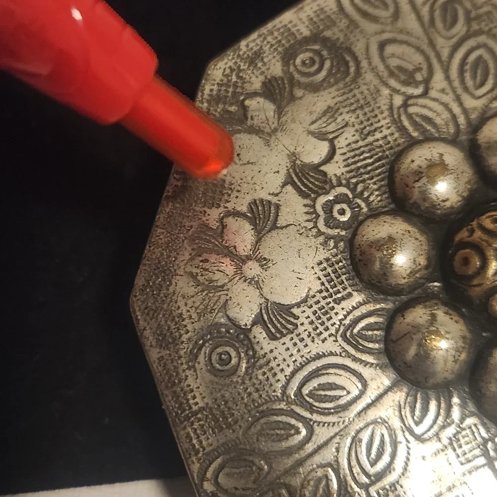 Vintage Octagonal Floral Etched Mixed Metal Belt Buckle Silver‎ Brass Tone Boho